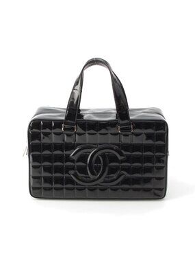 Chanel Choco Bar CC Logo Patent Handbag Black